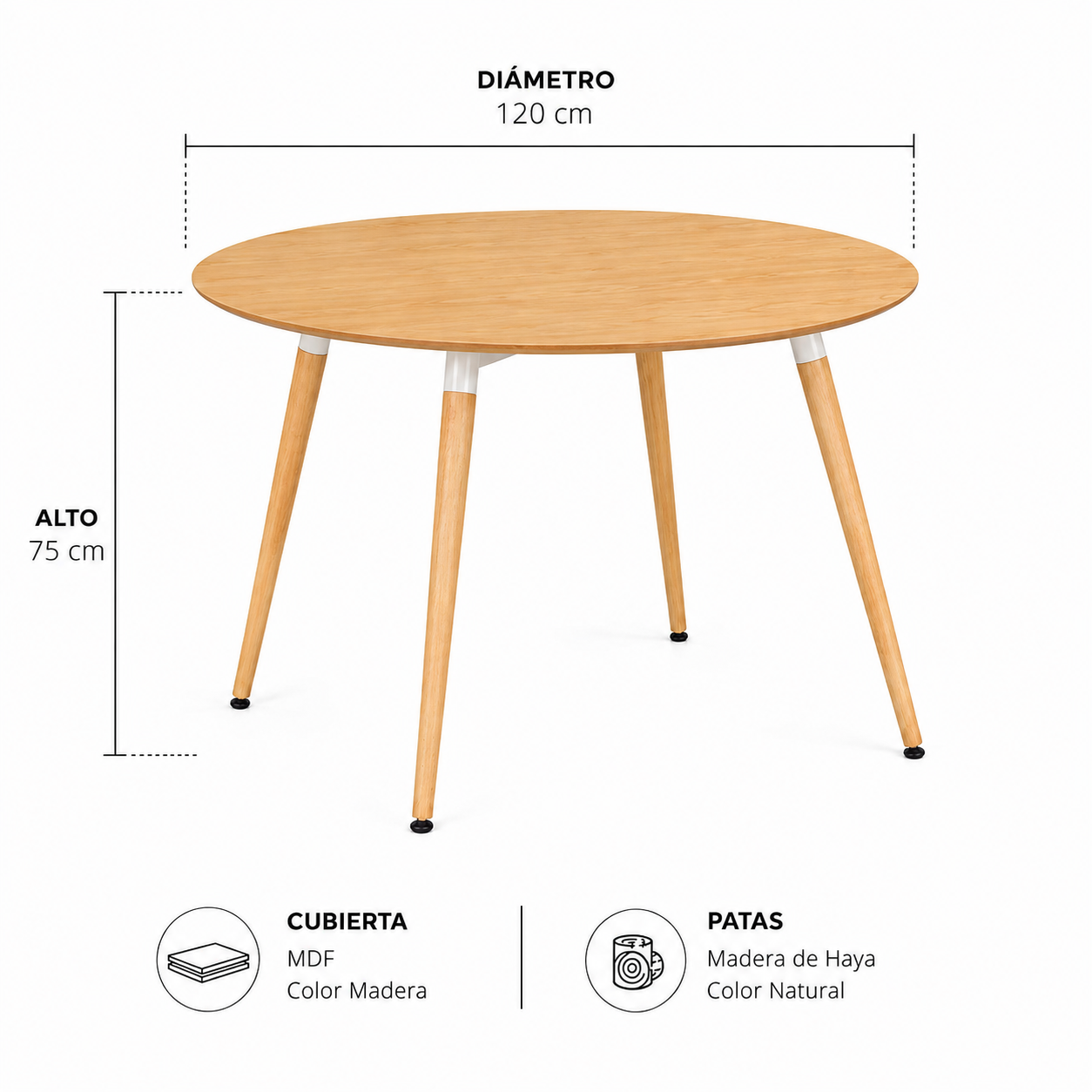 Mesa Eames Redonda Clásica Madera 120 cm