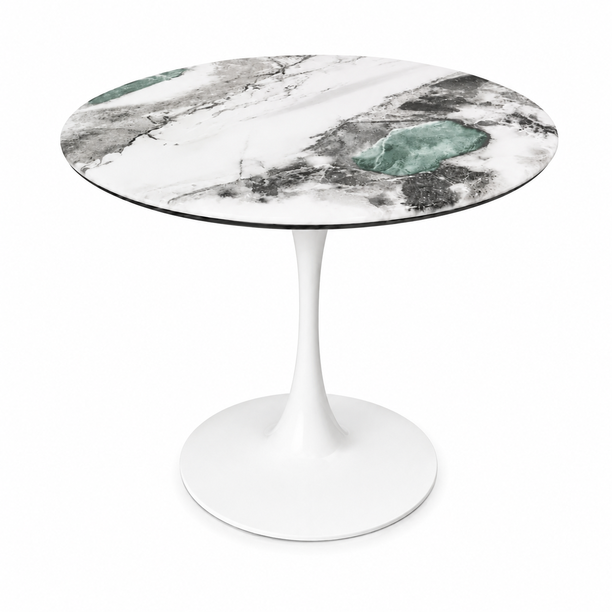 Mesa Redonda de Piedra – Base Tulip Metálica Blanca