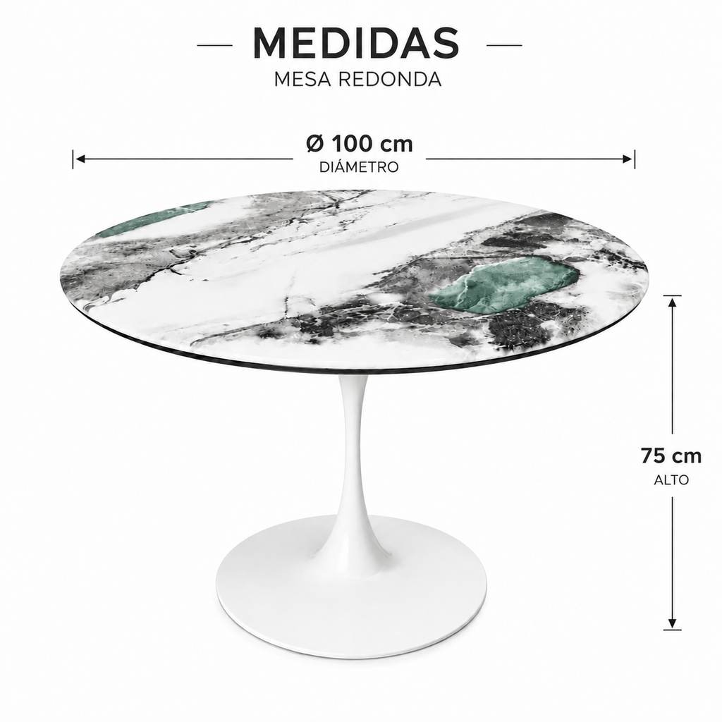 Mesa Redonda de Piedra – Base Tulip Metálica Blanca