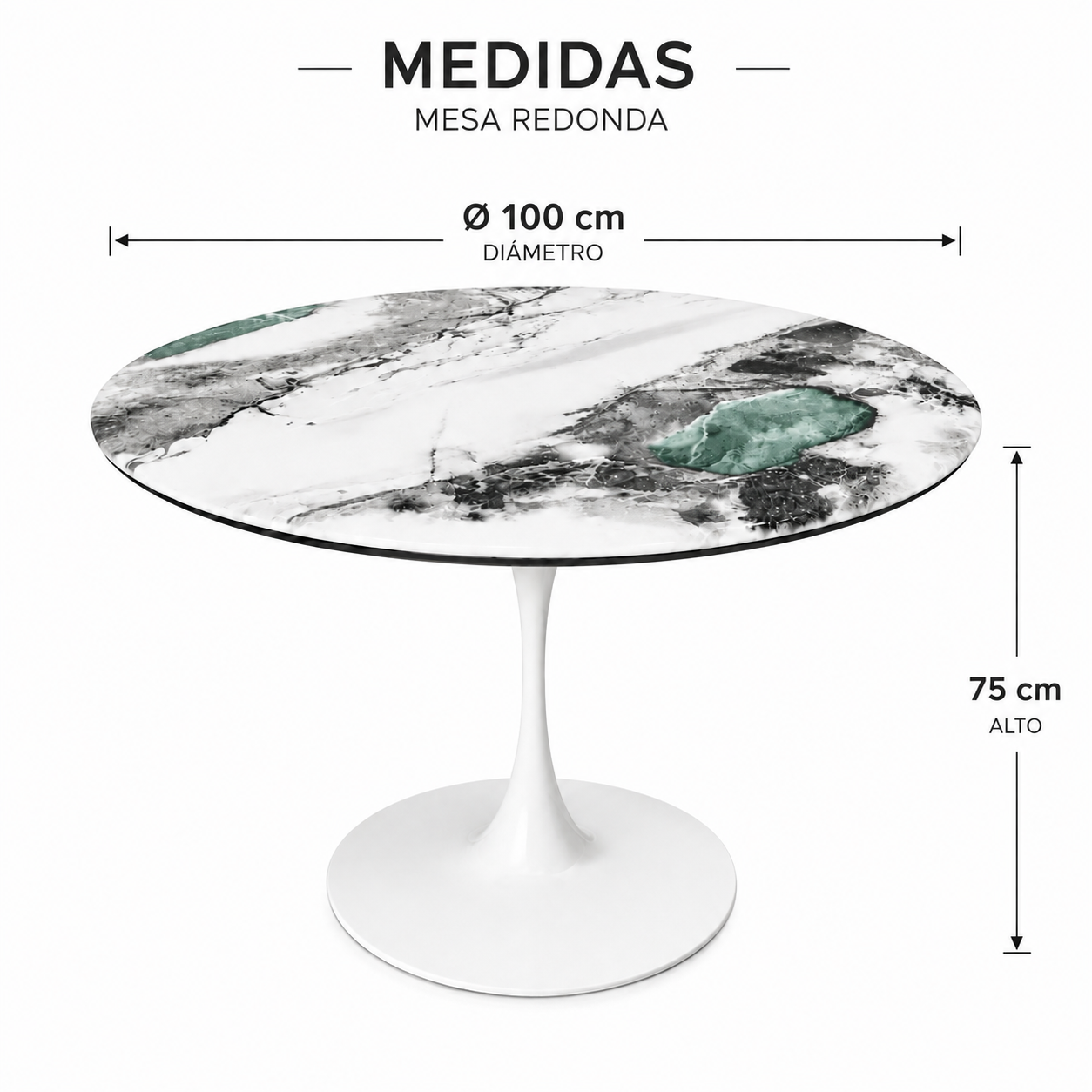 Mesa Redonda de Piedra – Base Tulip Metálica Blanca