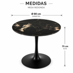 Mesa Redonda de Piedra – Base Tulip Metálica Negra