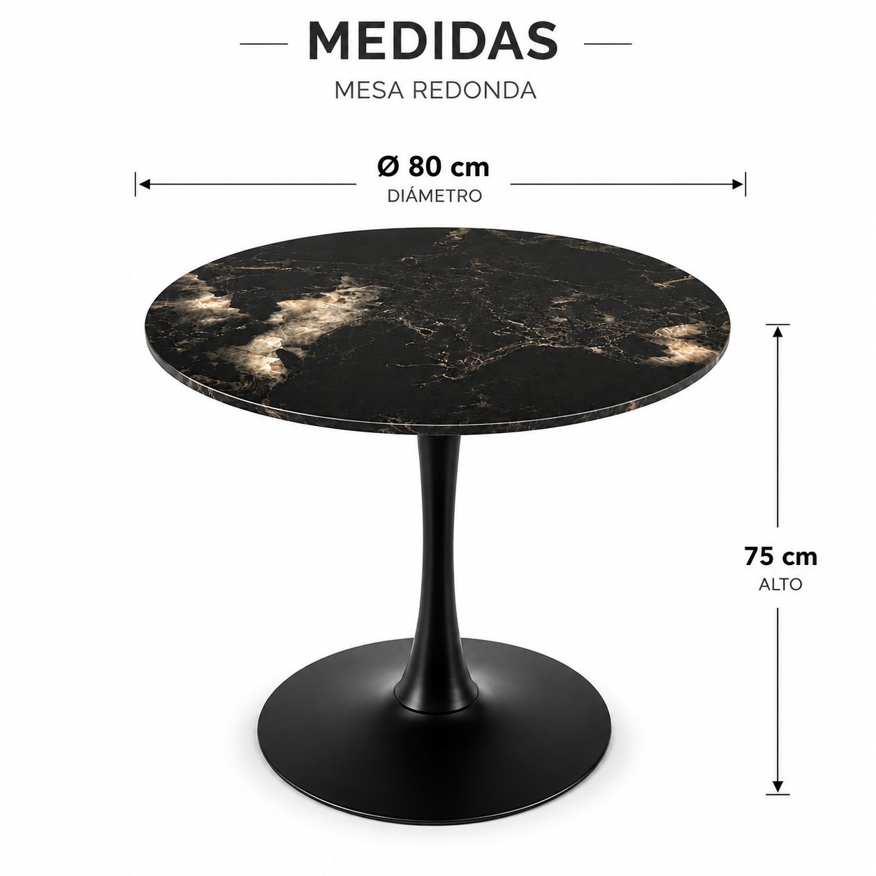 Mesa Redonda de Piedra – Base Tulip Metálica Negra