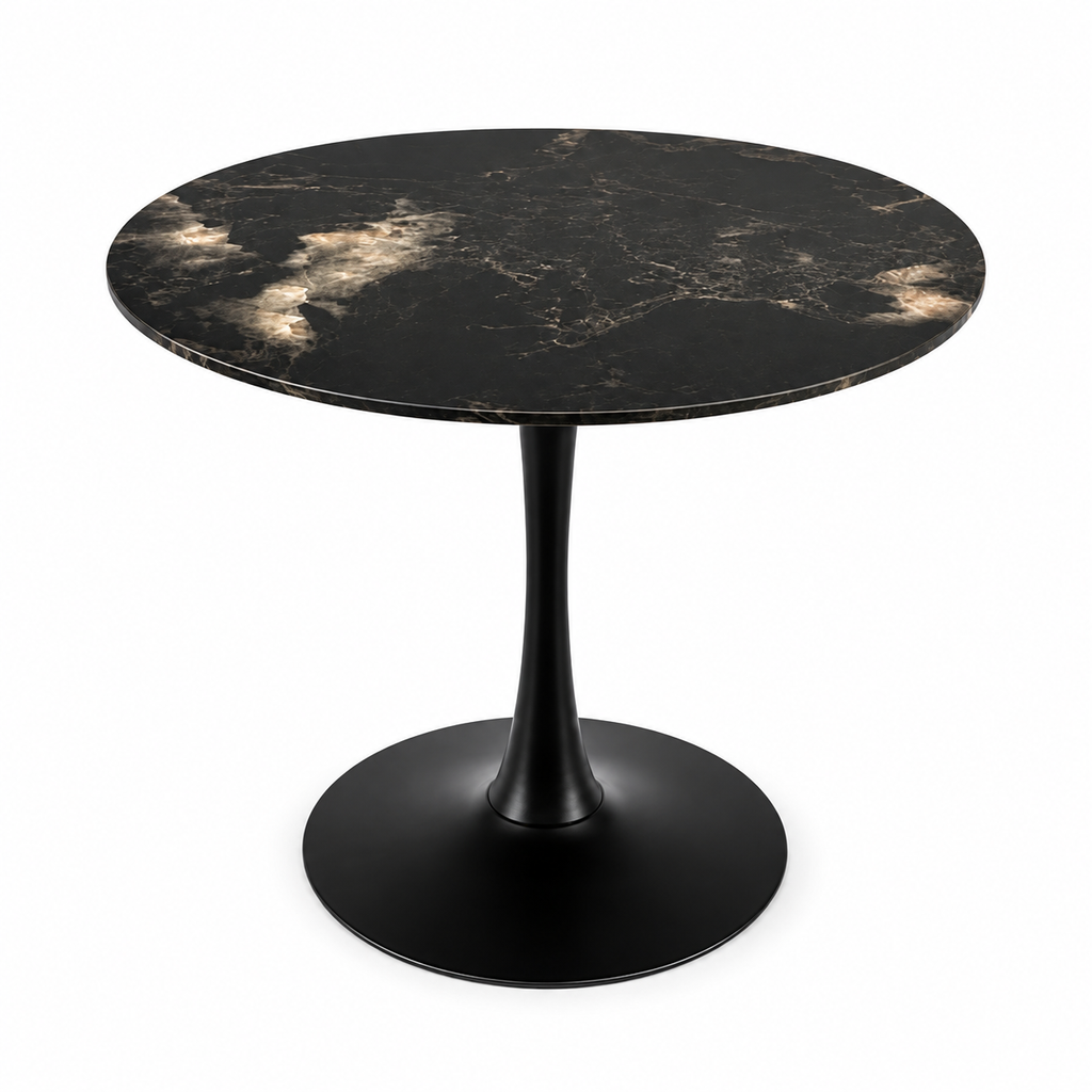 Mesa Redonda de Piedra – Base Tulip Metálica Negra