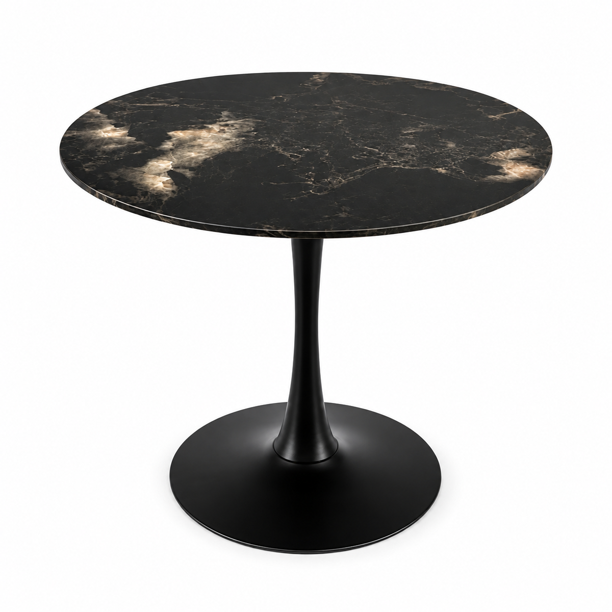 Mesa Redonda de Piedra – Base Tulip Metálica Negra