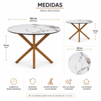 Mesa de Comedor Stone Redonda Efecto Piedra – Base Metálica Color Madera