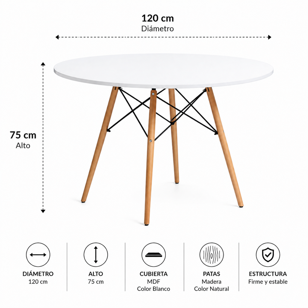 Mesa Eames Redonda Blanca - 120 CM