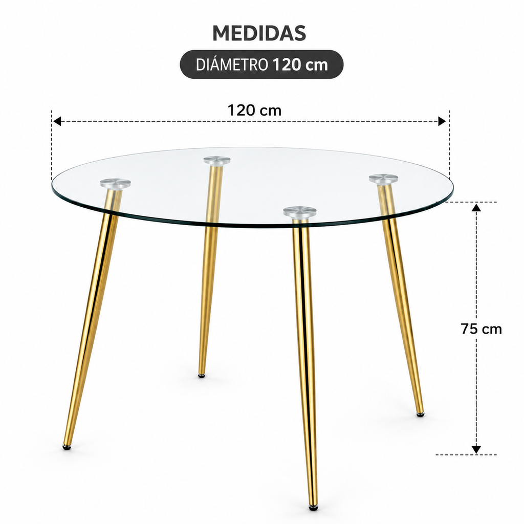 Mesa Lyon Redonda Pata Dorada 120 CM