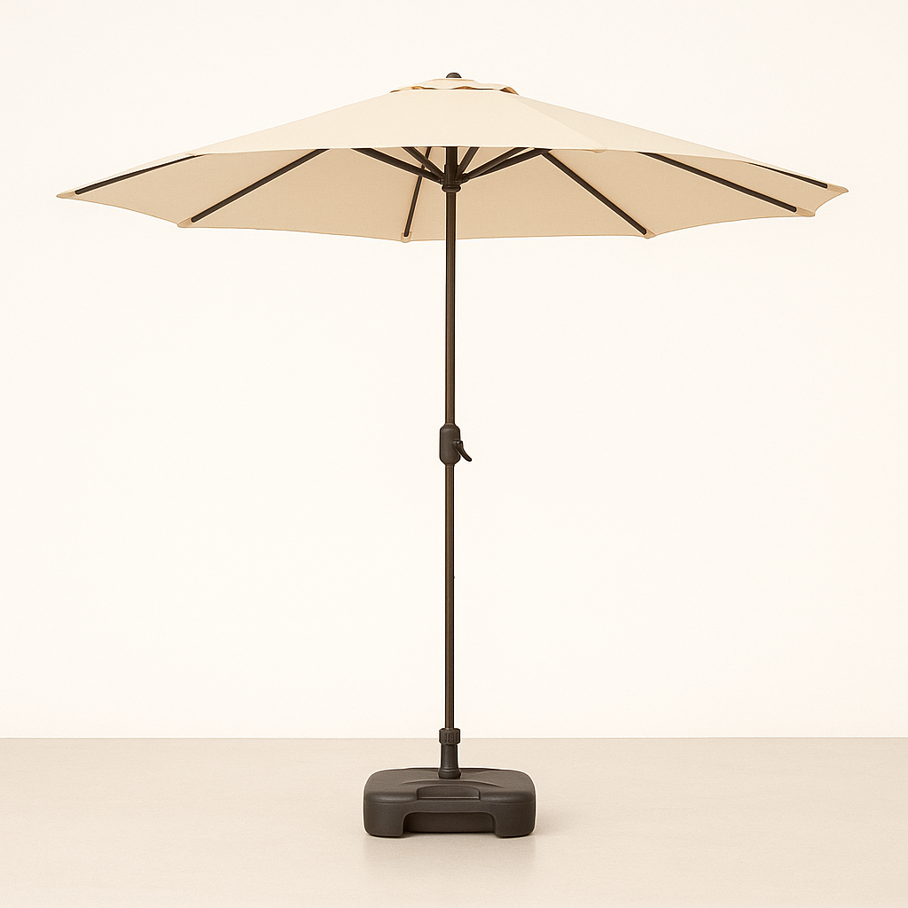 Quitasol Terraza Recto 2,7 Mt Beige + Base 22 Litros