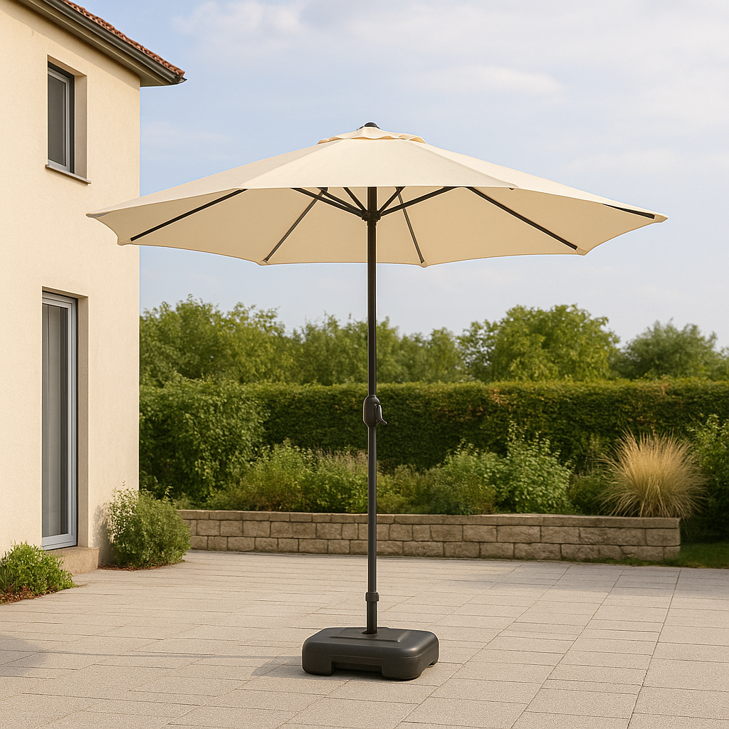 Quitasol Terraza Recto 2,7 Mt Beige + Base 22 Litros