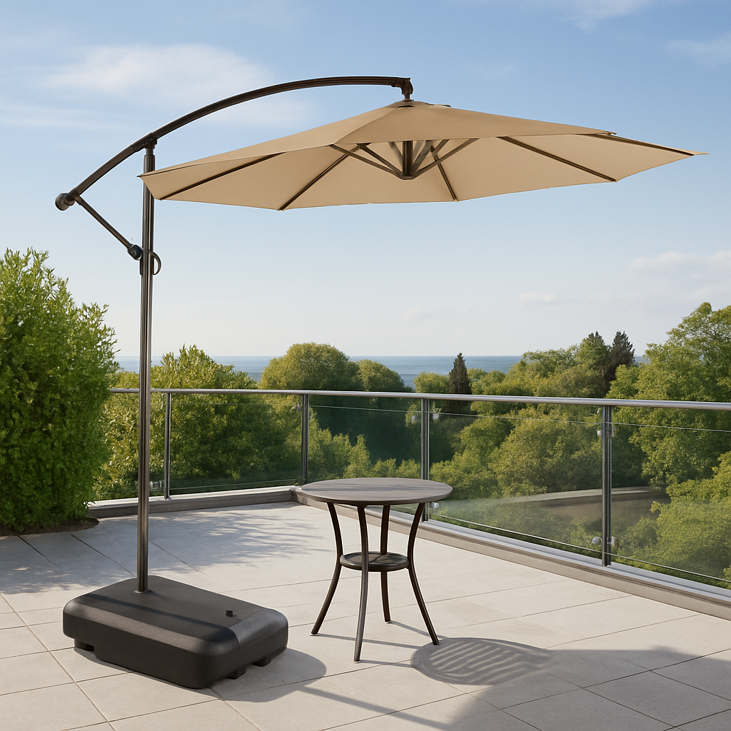 Quitasol Lateral 3 Metros + Base 60L | Sombra UV y Estabilidad Café