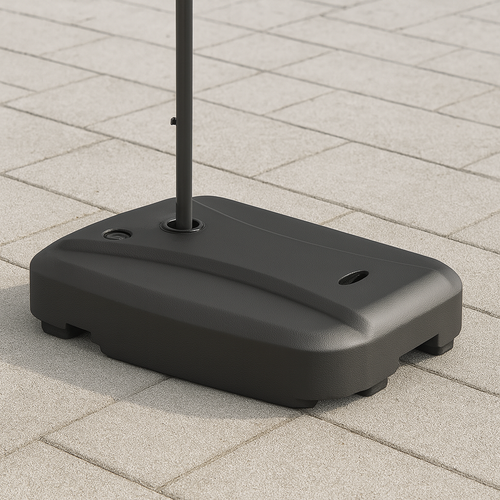 Base para Quitasol Plástica Rellenable con Ruedas | Color Negro | Alta Durabilidad