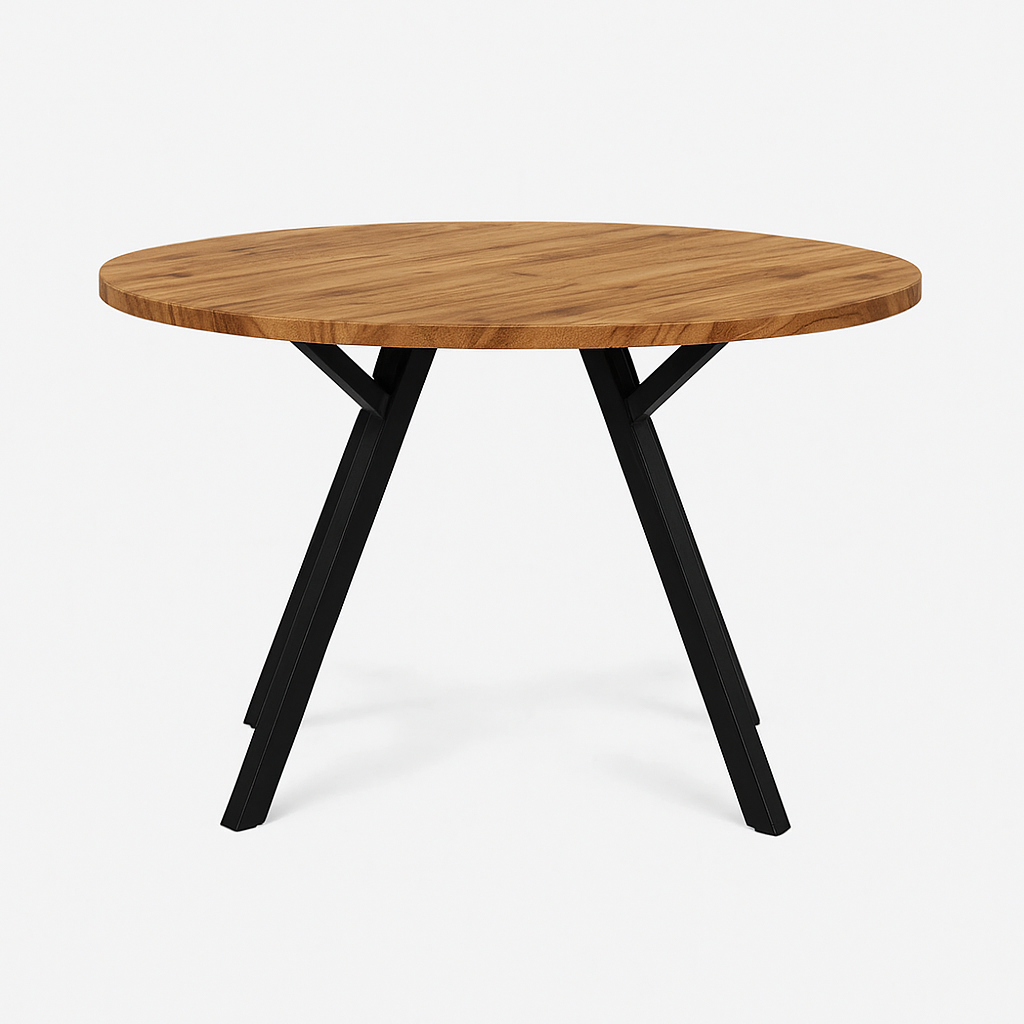 Mesa Redonda Beni | Diseño Contemporáneo con Madera Olmo y Patas Metálicas