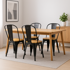 Pack 4 Sillas Tolix Madera Clara Negra | Diseño Industrial Moderno para Comedor y Terraza