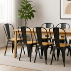 Pack 6 Sillas Tolix Madera Clara Negra – Diseño Industrial Moderno para Comedor y Terraza