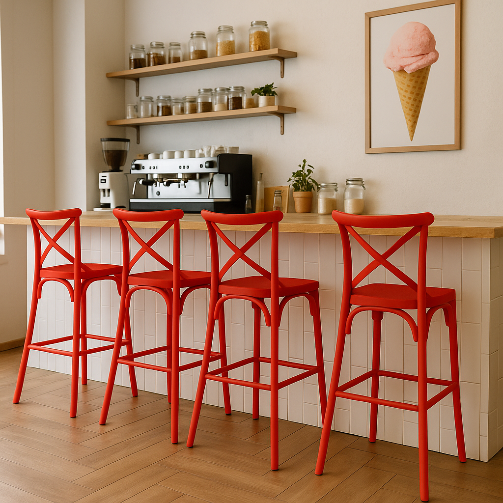 Pack 4 Taburetes Danubio Rojo | Diseño Industrial en Polipropileno