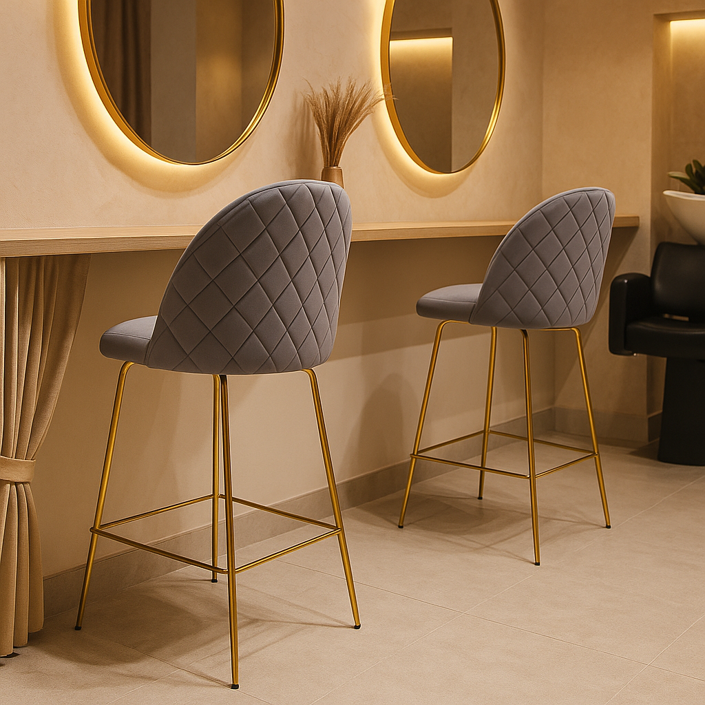 Pack 2 Taburetes Deluxe Gold Gris | patas doradas en metal + felpa