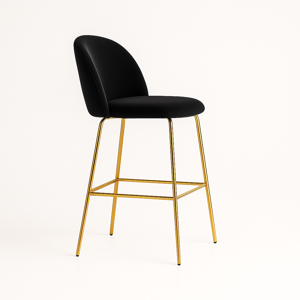Pack 2 Taburetes Deluxe Gold Negro| patas doradas en metal + felpa