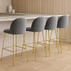Pack 4 Taburetes Deluxe Gold Gris | patas doradas en metal + felpa