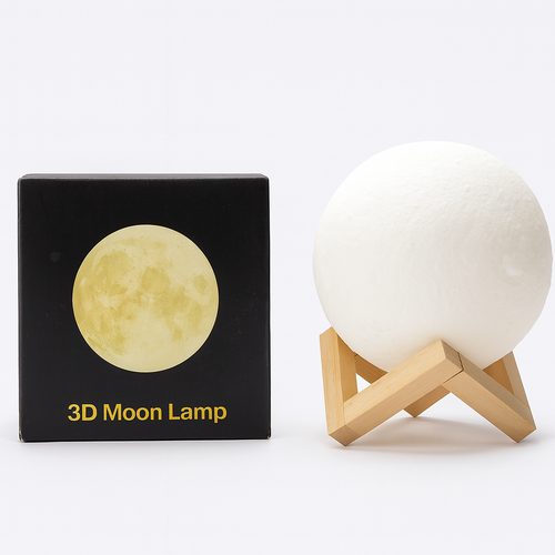 3D Moon Lamp | Lámpara Luna 16 Colores con Control y Base de Madera