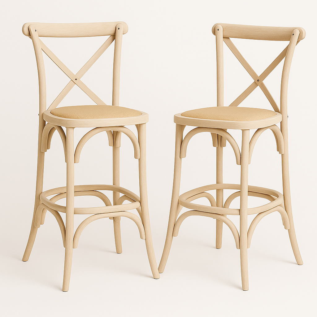 Pack 2 Taburetes Crossback 66cm | Madera de Haya y Rattan
