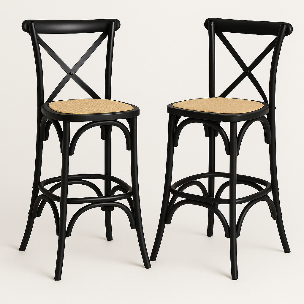 Pack 2 Taburetes Crossback 66cm | Madera de Haya y Rattan