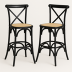 Pack 2 Taburetes Crossback 66cm | Madera de Haya y Rattan