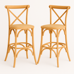 Pack 2 Taburetes Crossback 66cm | Madera de Haya y Rattan