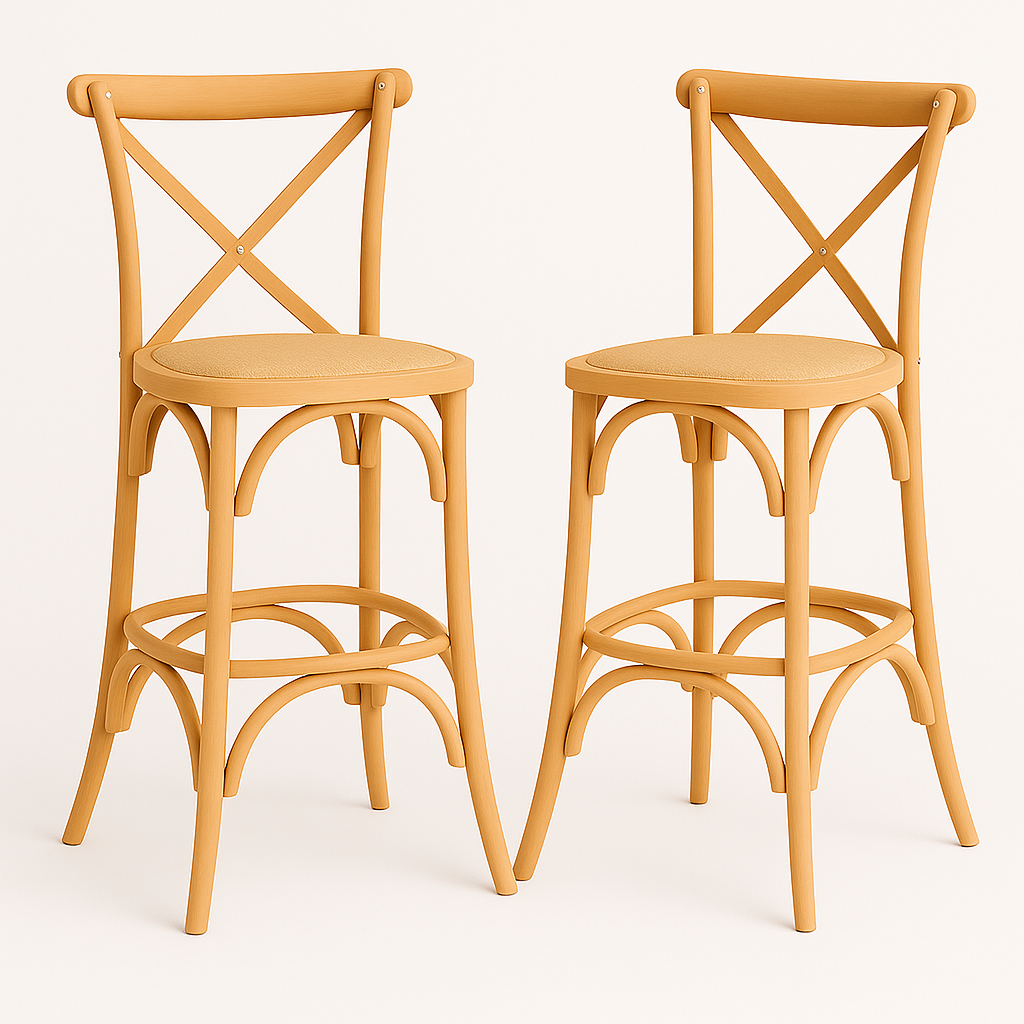Pack 2 Taburetes Crossback 66cm | Madera de Haya y Rattan