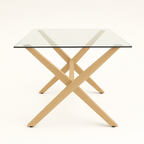 Mesa de Vidrio Cross | Mesa de Comedor Moderna con Patas Madera