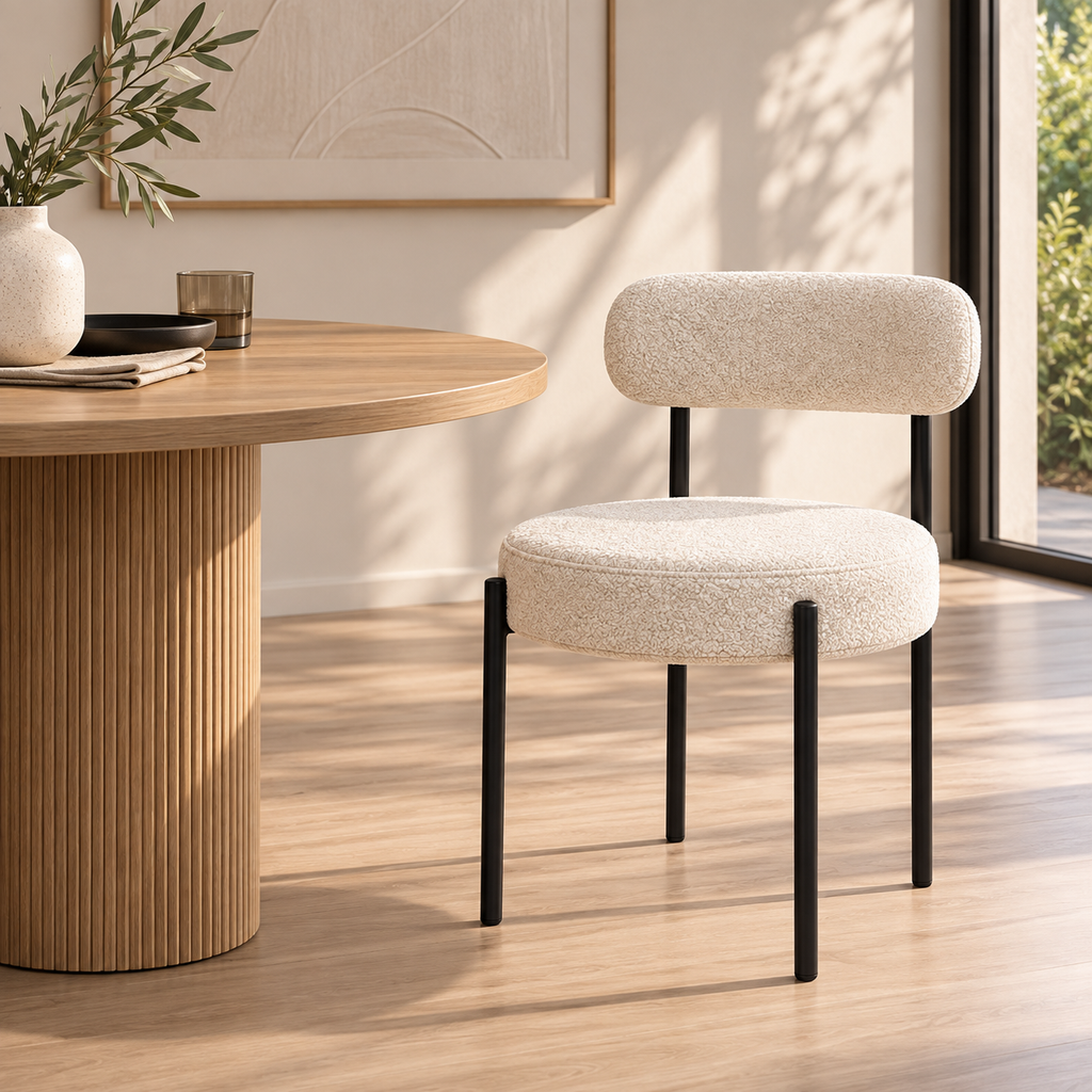Silla Teddy Bouclé de Comedor con Patas Metálicas - Colores