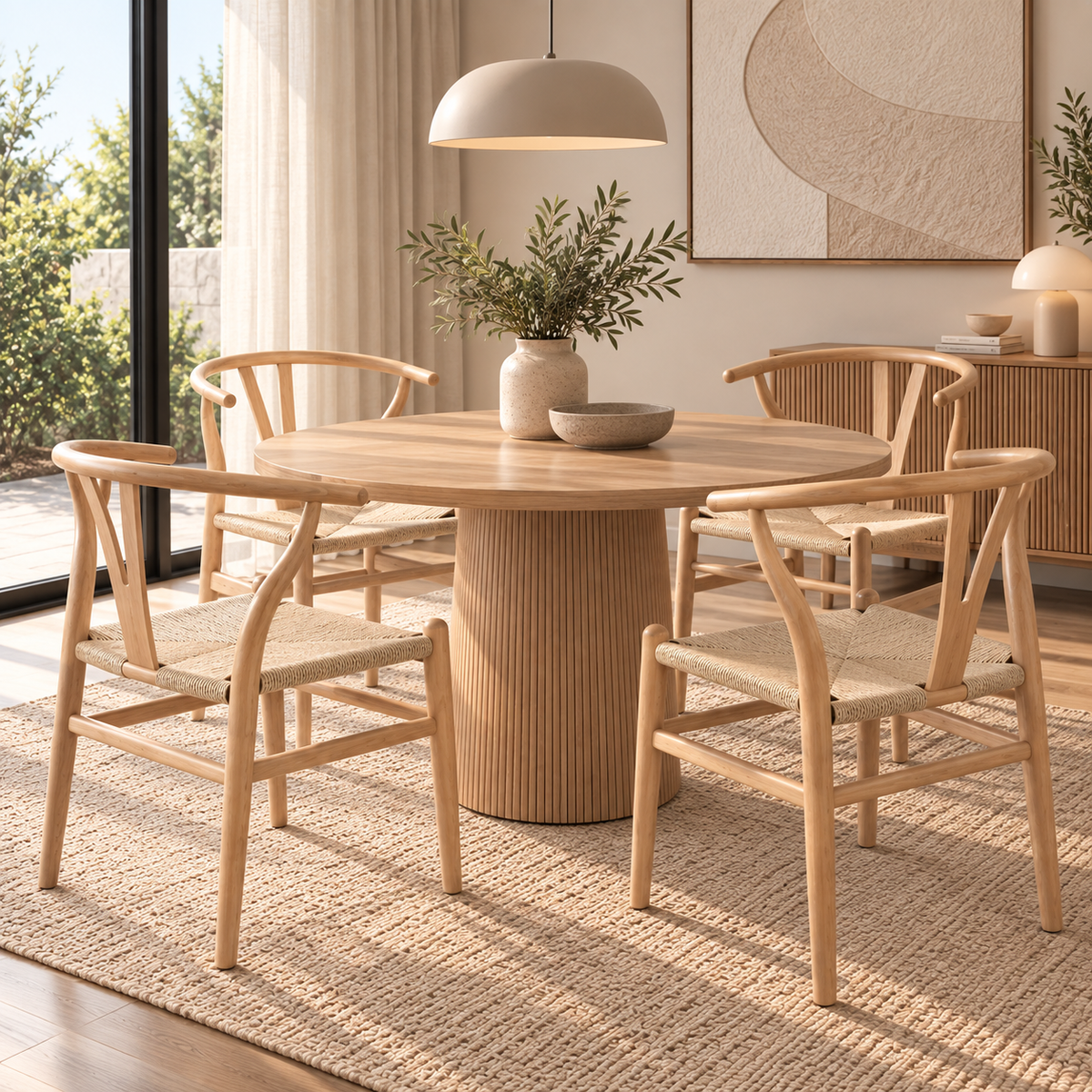 Pack 4  Sillas Wishbone con Asiento Tejido – 3 Colores