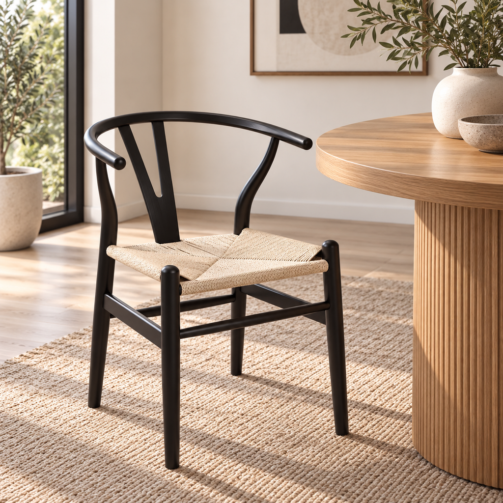 Silla Wishbone con Asiento Tejido – 3 Colores
