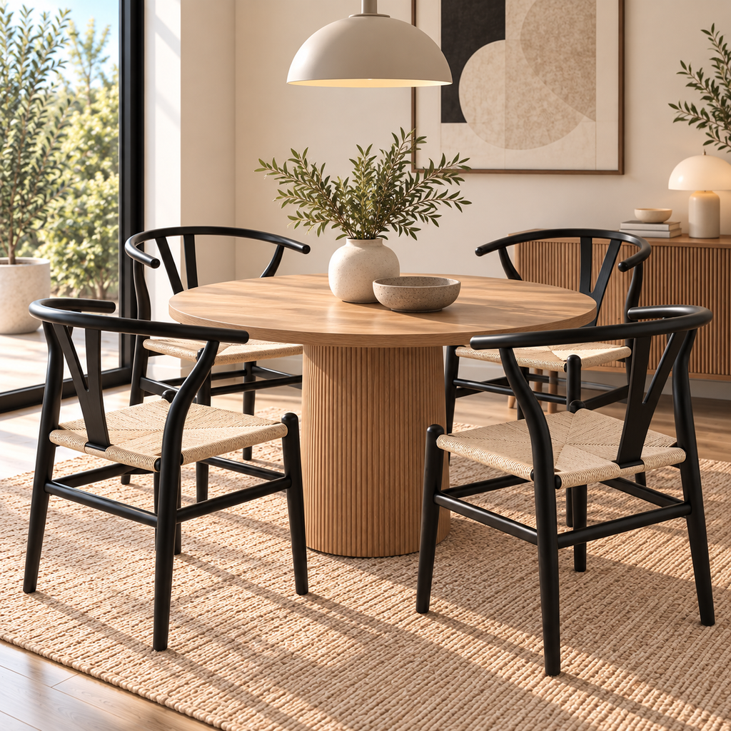 Pack 4  Sillas Wishbone con Asiento Tejido – 3 Colores