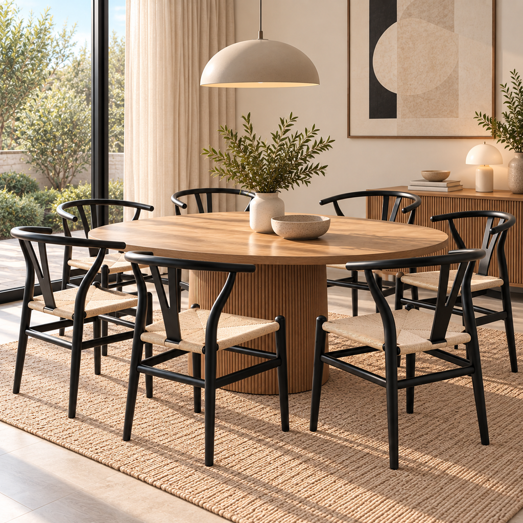 Pack 6  Sillas Wishbone con Asiento Tejido – 3 Colores
