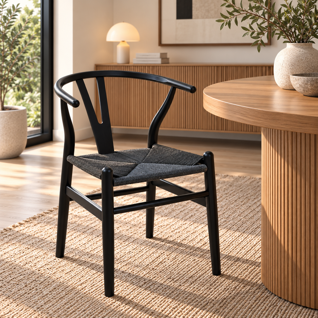 Silla Wishbone con Asiento Tejido – 3 Colores
