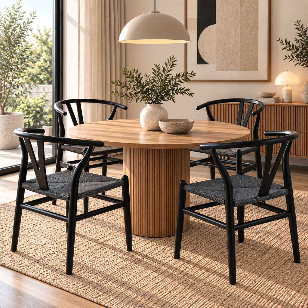 Pack 4  Sillas Wishbone con Asiento Tejido – 3 Colores