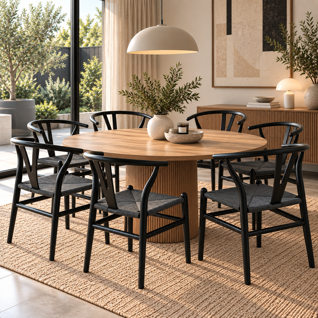 Pack 6  Sillas Wishbone con Asiento Tejido – 3 Colores
