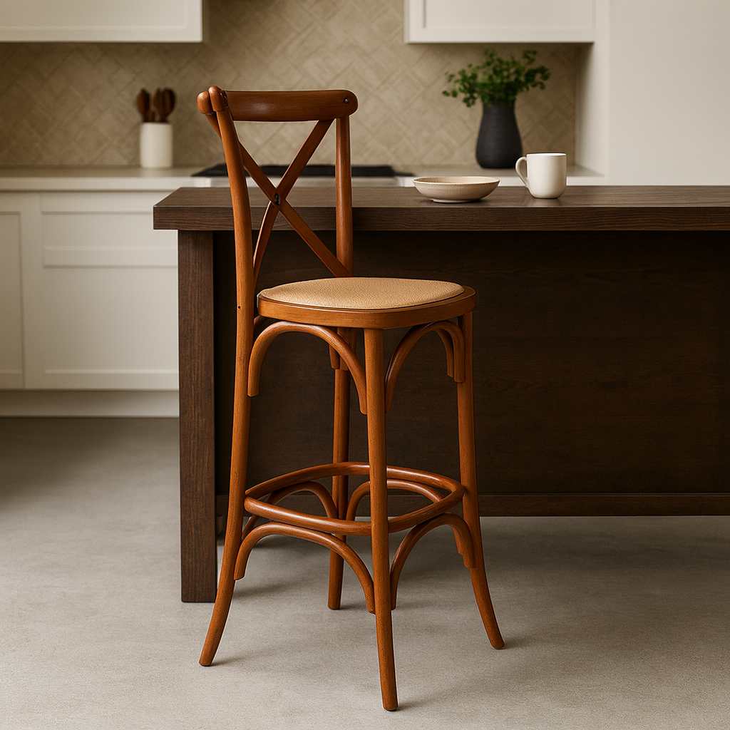 Taburete Crossback 66cm | Madera de Haya y Rattan