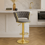 Taburete Queen | Terciopelo, Altura Ajustable y Giro 360° | Elegancia y Confort