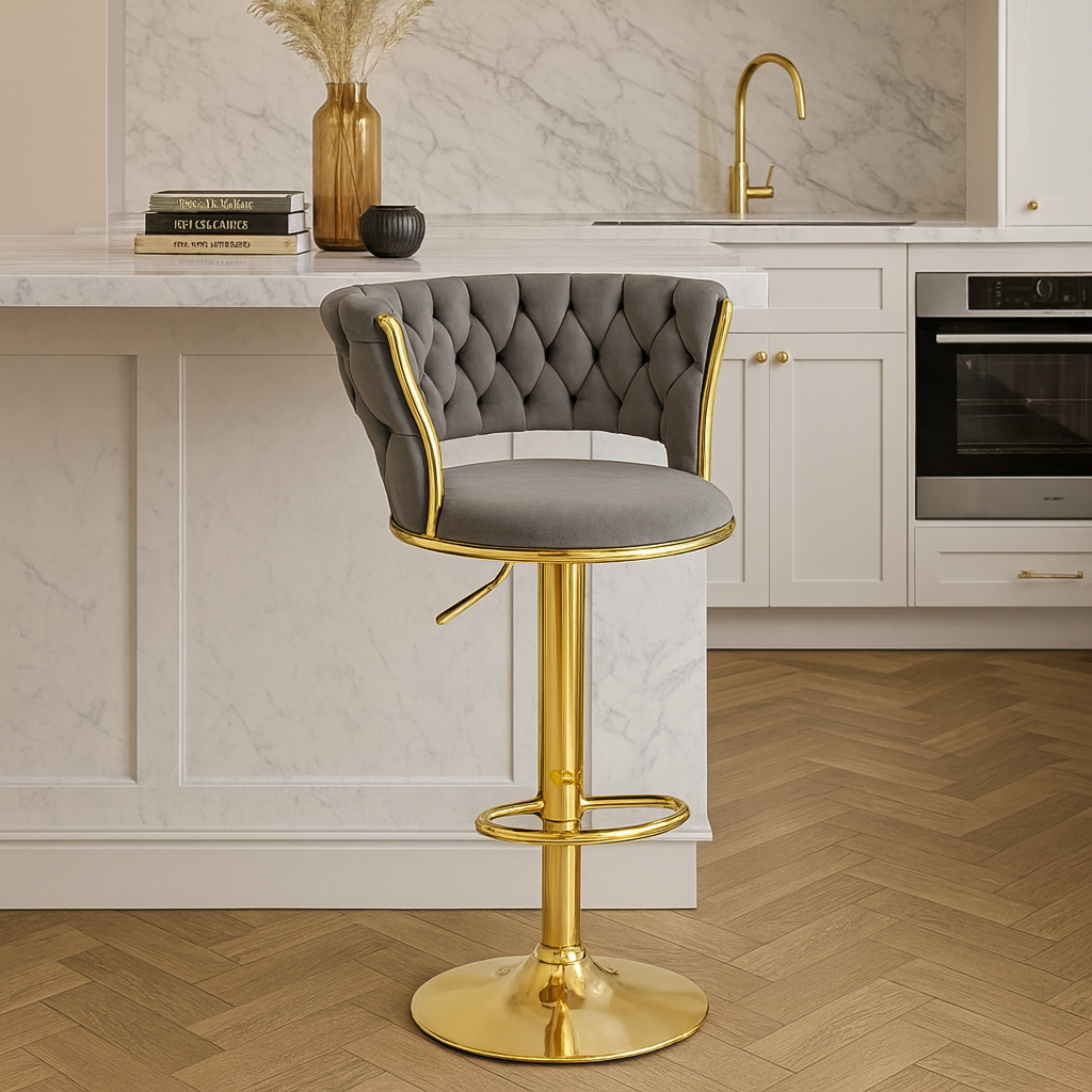 Taburete Queen | Terciopelo, Altura Ajustable y Giro 360° | Elegancia y Confort