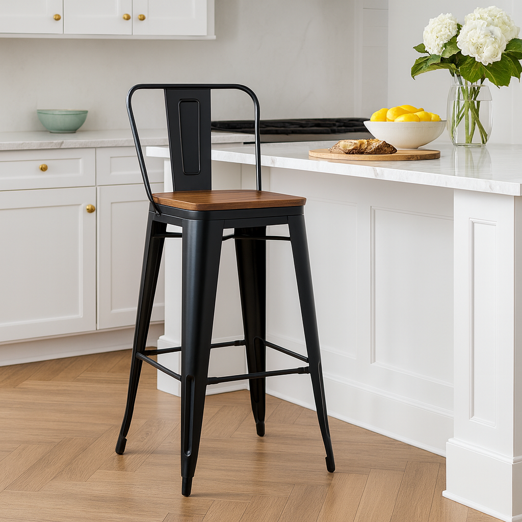 Taburete Tolix | Asiento de Madera Negro