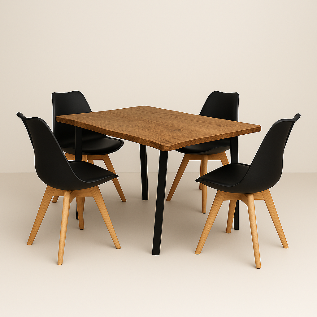 Comedor Aneto Terra con Sillas Tulip Negro| Diseño Industrial y Moderno