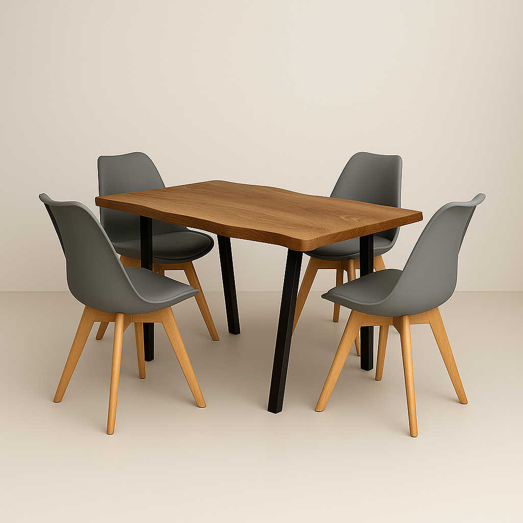 Comedor Aneto Terra con Sillas Tulip Gris| Diseño Industrial y Moderno