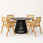 Comedor Chandigarh Ébano | Mesa Redonda Negra & Sillas de Madera