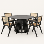 Comedor Chandigarh Ébano | Mesa Redonda Negra & Sillas de Madera Negra