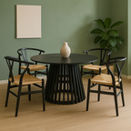 Comedor Wishbone Ébano | Mesa Redonda Negra & Sillas de Diseño Nórdico