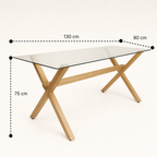 Mesa de Vidrio Cross | Mesa de Comedor Moderna con Patas Madera