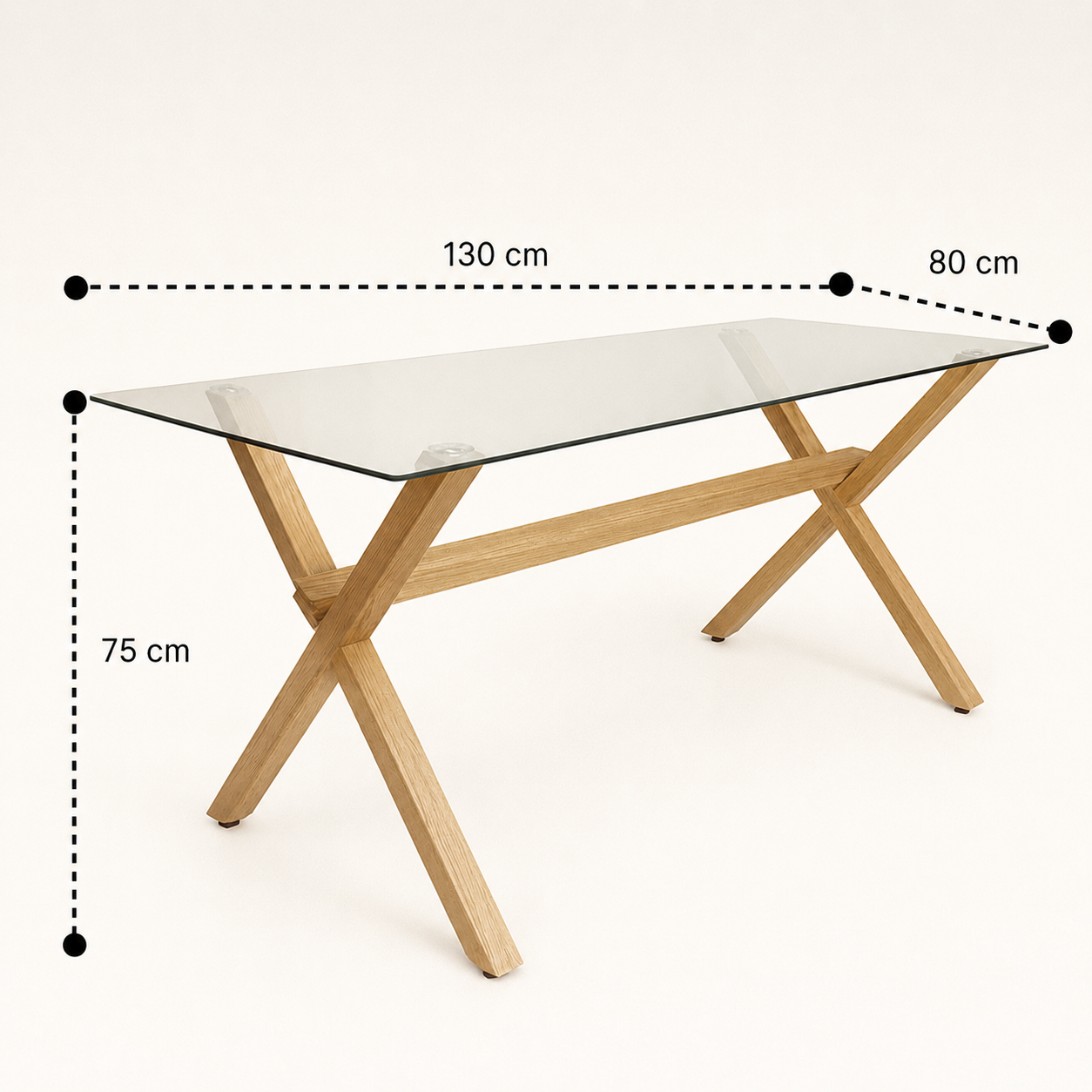 Mesa de Vidrio Cross | Mesa de Comedor Moderna con Patas Madera