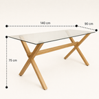 Mesa de Vidrio Cross | Mesa de Comedor Moderna con Patas Madera