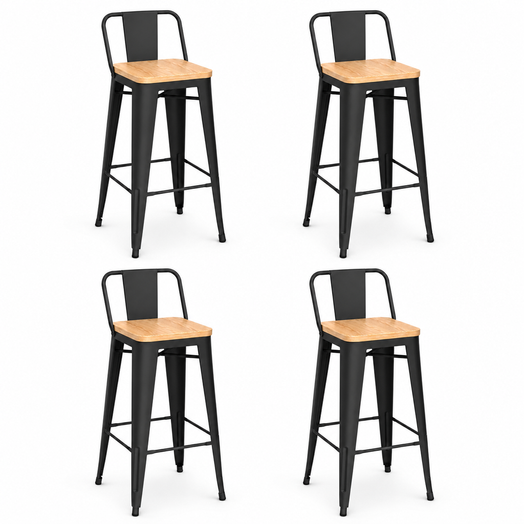 Pack 4 Taburetes Tolix | Asiento de Madera Negro